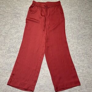 LOFT XS Wide Leg Drawstring Casual Pants Womens Burnt Orange Elastic Waist Silky